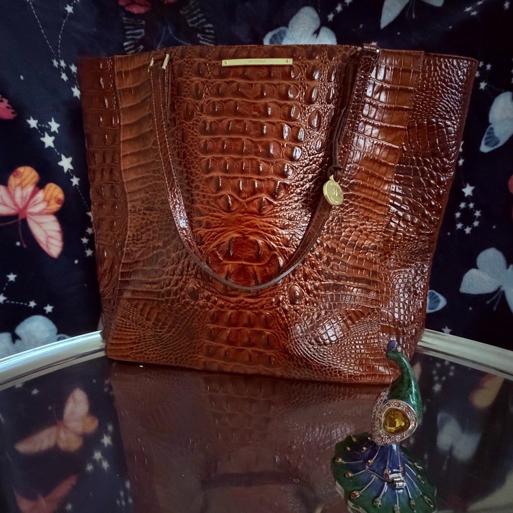 Brahmin Rich Brown Crocodile-Embossed Tote